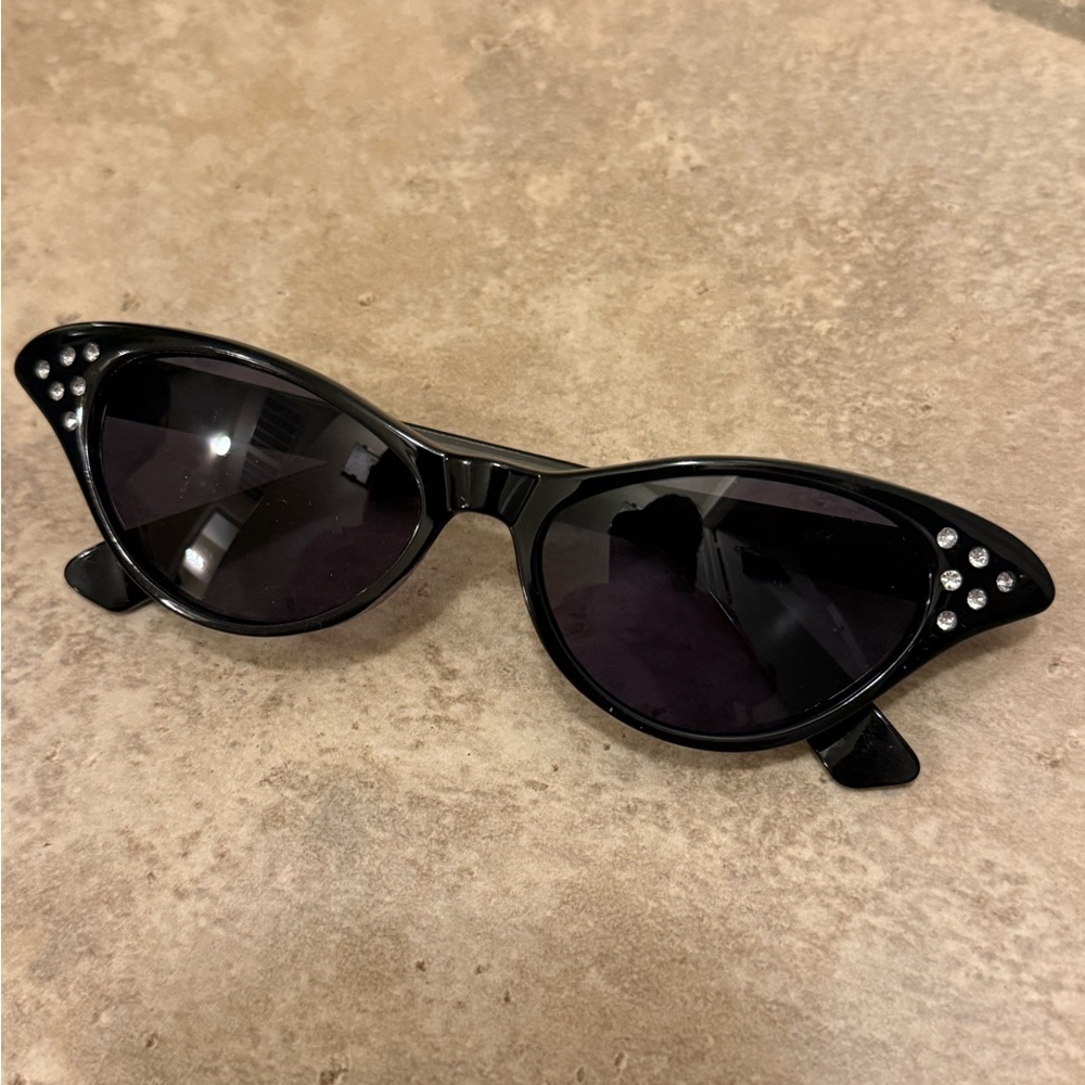 Black Cat-Eye Crystal Accent Sunglasses